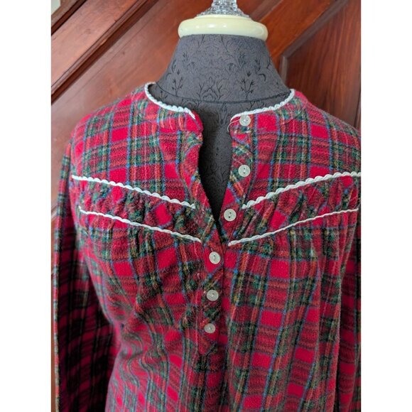Celestial Dreams Plaid Flannel Nightgown Lace Trim & Button Front Red/Green XL - Picture 2 of 4